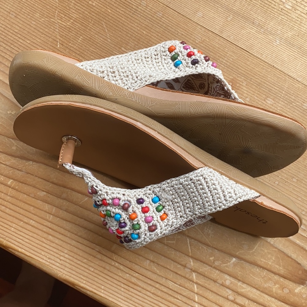 The Sak Cream Crochet Beaded Thong Sandals with Multicolor Embellishments - Picture 9 of 9
